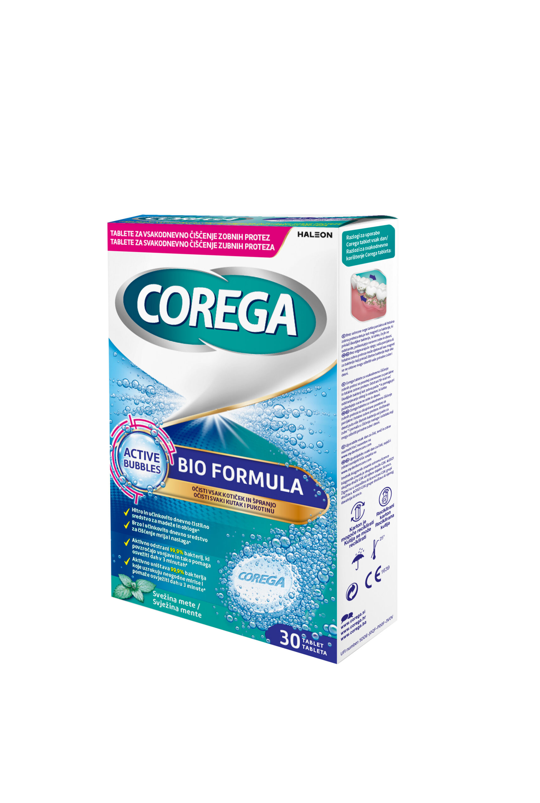 Corega Bio Formula tablete za čiščenje proteze, 30 tablet