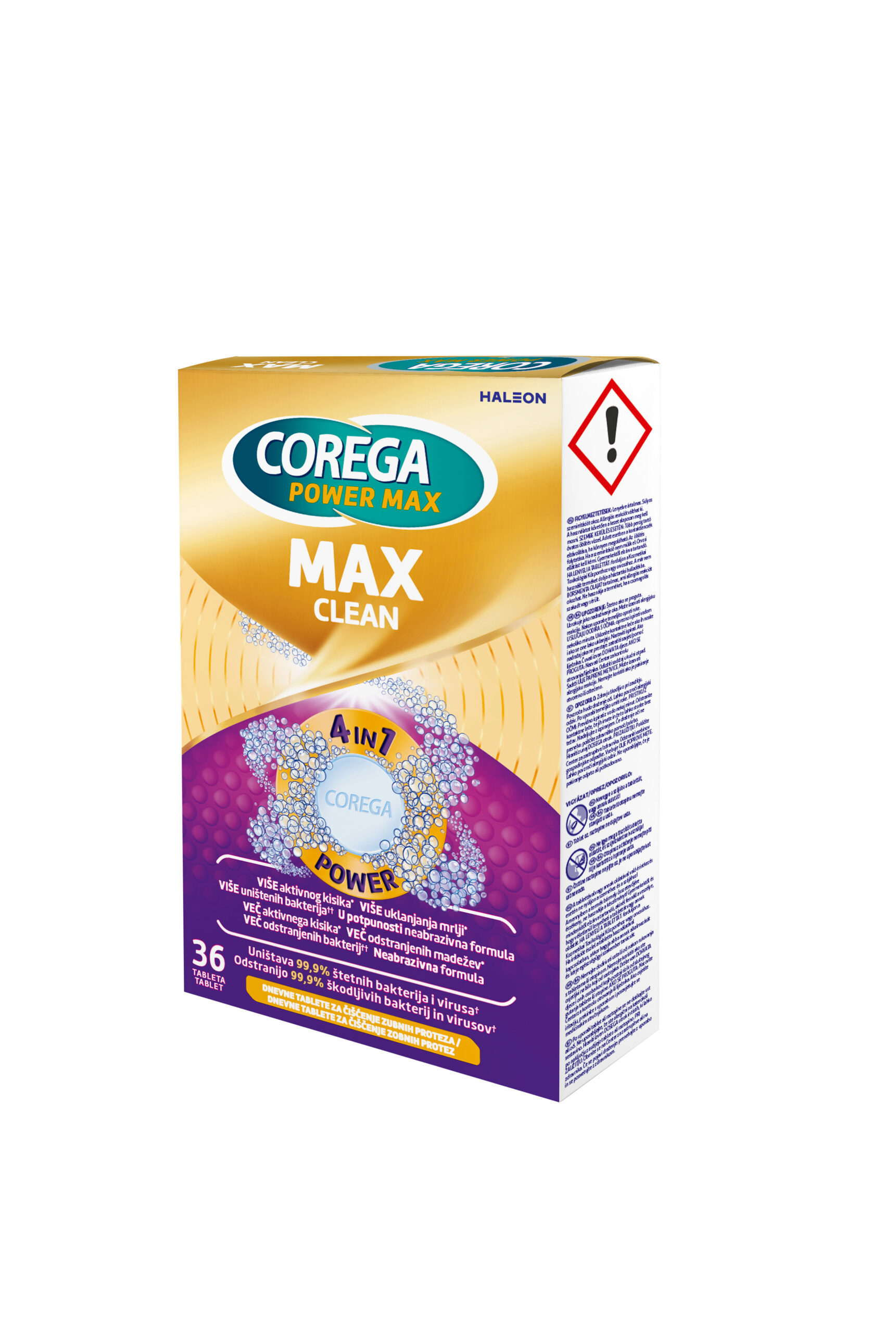 Corega Max Clean tablete za čiščenje zobnih protez, 36 tablet