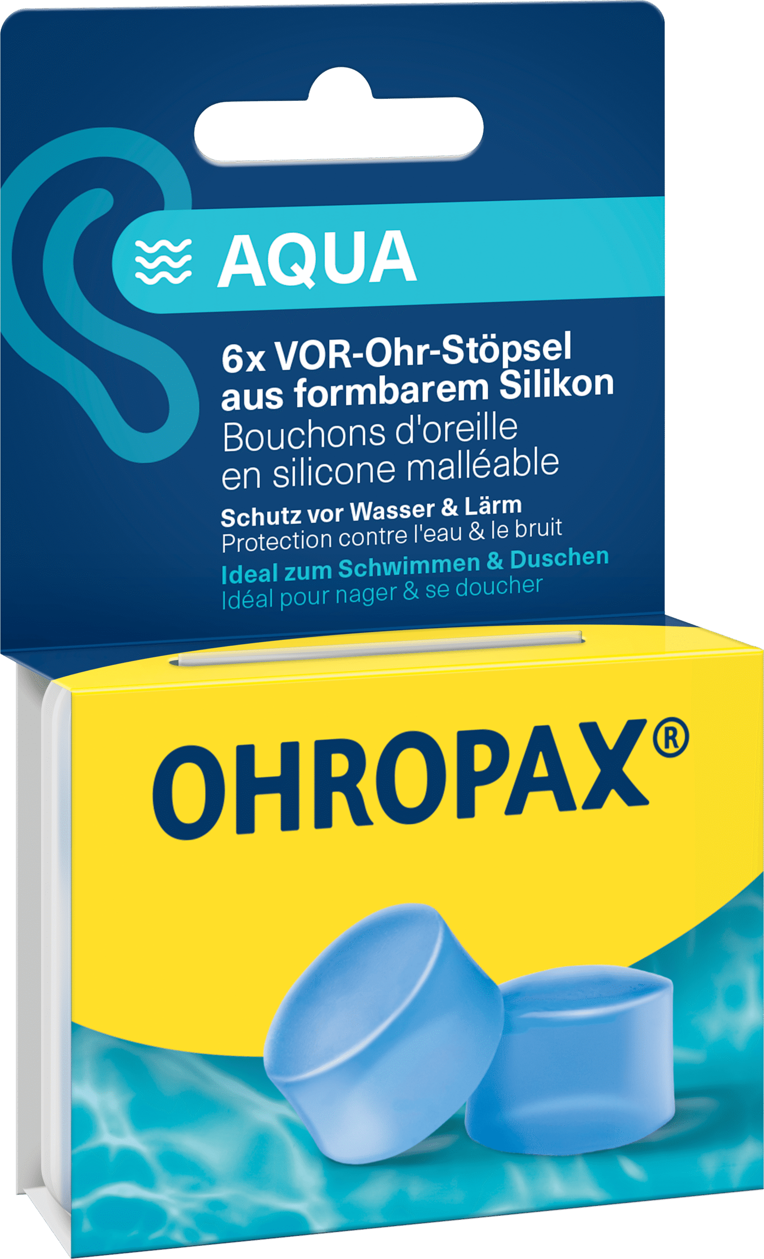 Ohropax Aqua, silikonski čepki za ušesa, 6 čepkov