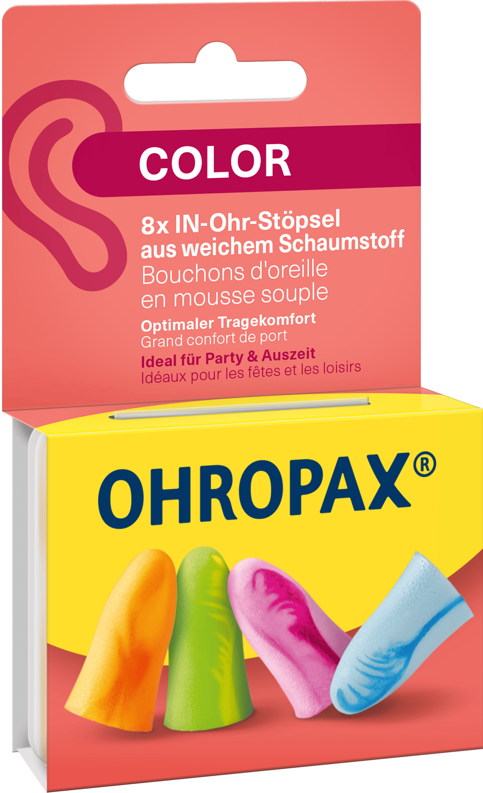 Ohropax Color, penasti čepki za ušesa, 8 čepkov
